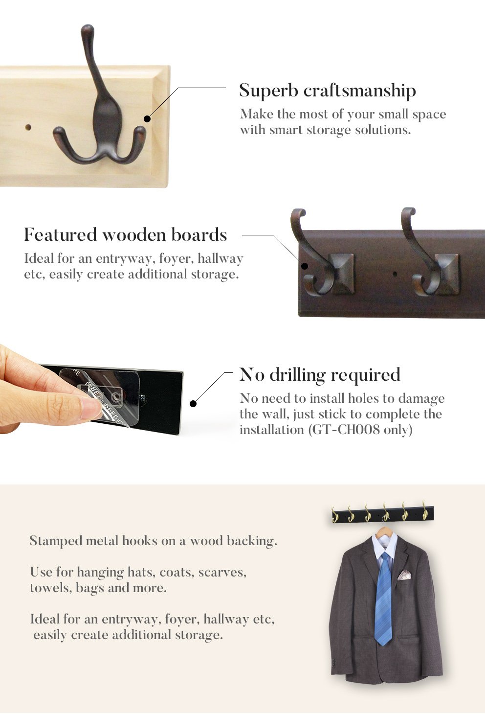 GREATIM's wood board coat racks. Save your space, make life easier